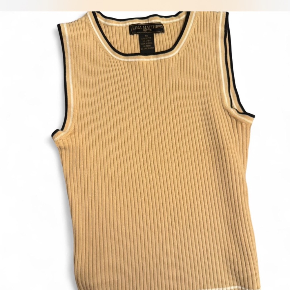 Tan Linda Matthew’s Ribbed Fitted Tank Top